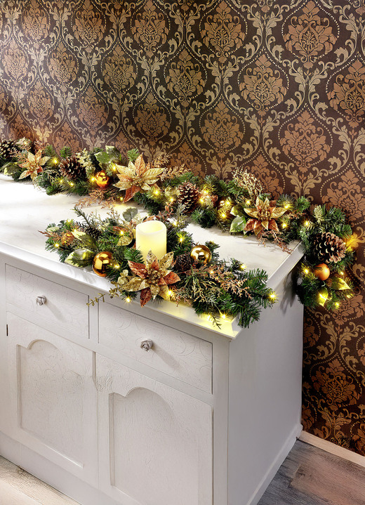 Gestecke & Kränze - Weihnachtliche Dekorations-Accessoires, in Farbe GRÜN-KUPFER, in Ausführung Beleuchtetes Tischgesteck Ansicht 1