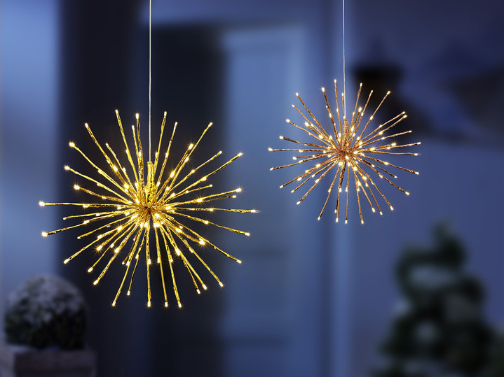 Winterlicher Garten - Licht-Stern aus foliertem Draht, in Farbe GOLD, in Ausführung ø 30 cm, 80 LEDs