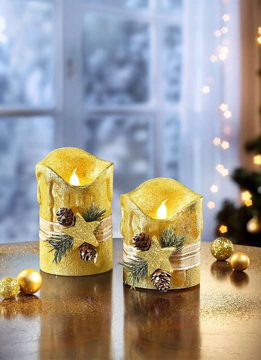 - LED-Echtwachskerzen, 2er-Set, in Farbe GOLD