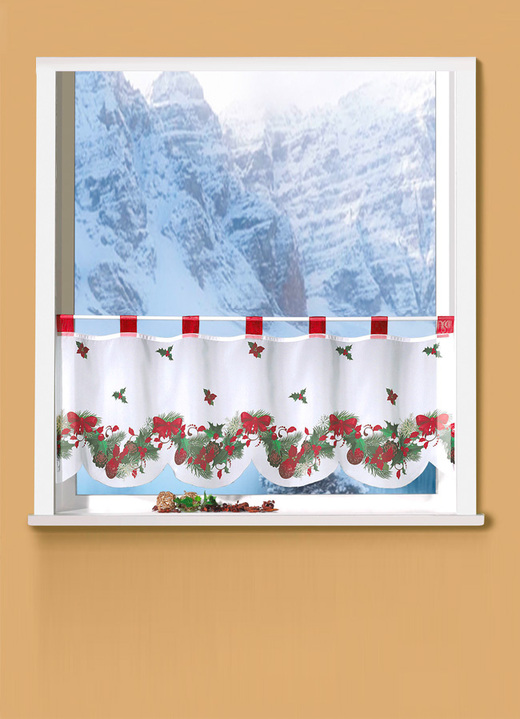 Kurzgardinen - Kurzstore Weihnachten, in Größe 784 (H45xB 90 cm) bis 788 (H45xB120 cm), in Farbe WEISS-BUNT Ansicht 1