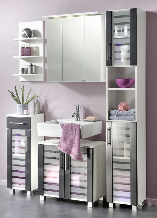 Badezimmermöbel - Badmöbel-Programm mit MDF-Front, in Farbe WEISS, in Ausführung Regal, Weiß/Weiß Ansicht 1