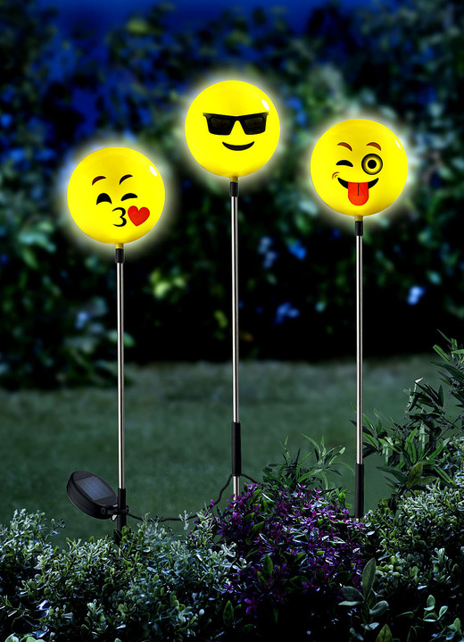 Gartenbeleuchtung - Solarleuchten Happy Face, 3er-Set, in Farbe GELB