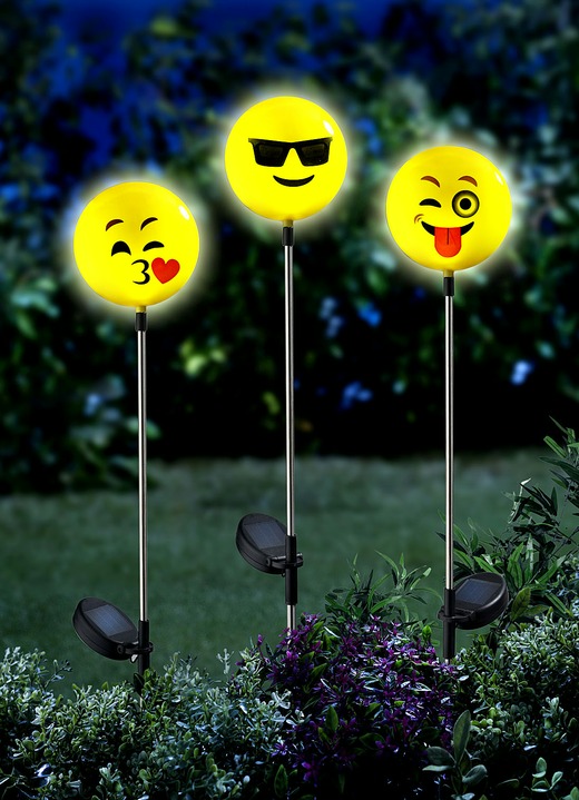 Leuchtende Dekoration - Solar-Stecker Happy Face, 3-er Set, in Farbe MULTI
