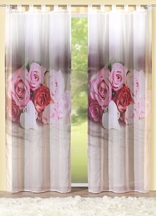 Übergardine mit Rosenherz Dessin in verschiedenen Ausführungen