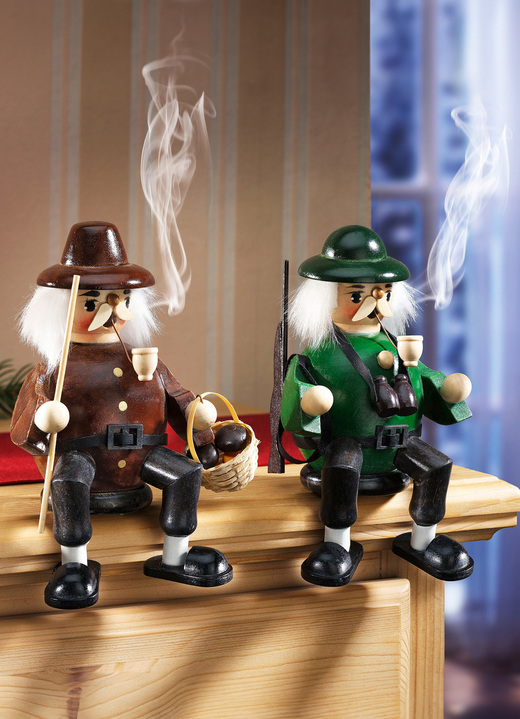 - Räuchermännchen, 2er-Set, aus Holz, in Farbe BRAUN-GRÜN