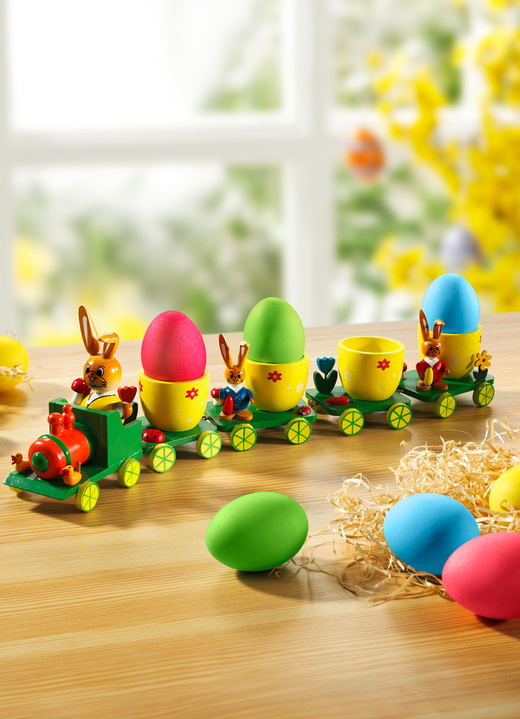 Ostern - Osterzug mit Waggons die als Eierbecher dienen, in Farbe GRÜN-GELB Ansicht 1