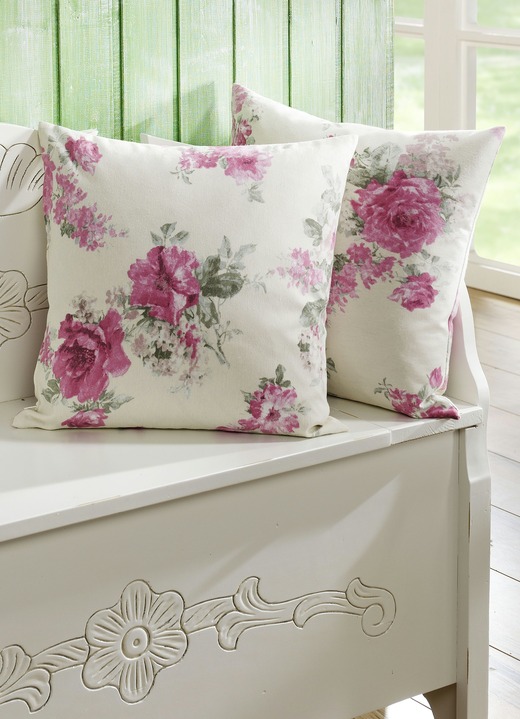 Dekokissen & Hüllen - Kissen, 2er-Set, mit Füllung aus weichen Schaumstoffflocken, in Farbe BEIGE-ROSA GEBLÜMT