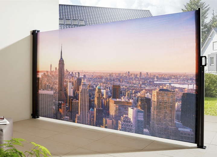 Sicht- & Sonnenschutz - Seitenmarkise Skyline, in Farbe BUNT, in Ausführung Kassette links, Auszug nach rechts Ansicht 1