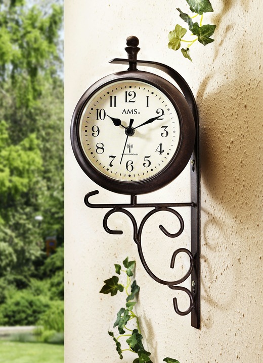 Gartendekoration - Funk-Wanduhr mit Thermometer, in Farbe BRAUN Ansicht 1