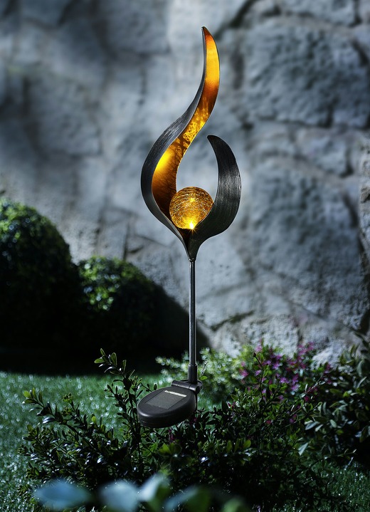 Licht im Garten - Solar-Stecker Flamme aus Metall, in Farbe BRAUN