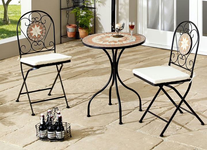 Gartenmöbel - Bistro-Set Mosaik, 3-teilig, inklusive Sitzkissen, in Farbe SCHWARZ Ansicht 1