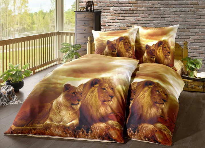 - Bettwäsche mit Löwen, in Größe 111 (40x80 cm + 135x200 cm) bis 112 (80x80 cm + 135x200 cm), in Farbe BEIGE
