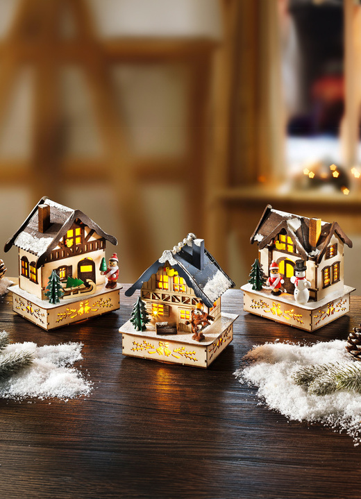 - Winterhäuschen aus Holz mit LED-Beleuchtung - Winterhäuschen aus Holz mit LED-Beleuchtung, in Farbe NATUR, in Ausführung Winterhaus mit Schneemann