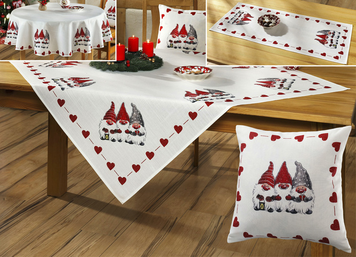 - Tisch- und Raumdekoration in traumhafte Leinenoptik, in Größe 101 (Läufer, 40x 90 cm) bis 404 (Kissenbezug, 40x 40 cm), in Farbe WEISS-ROT