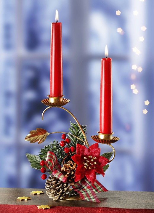 Weihnachten - Kerzenhalter aus goldfarbenem Eisen, in Farbe ROT-GRÜN-GOLD