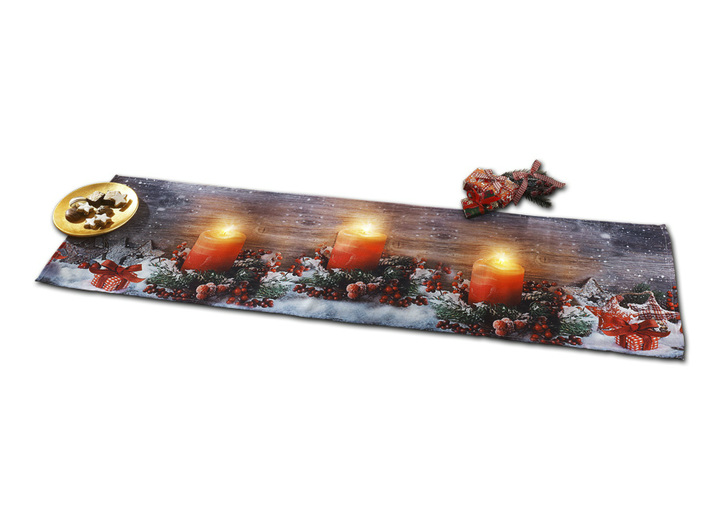 Weihnachten - Beleuchtete Tischdekoration aus dem Hause Schäfer, in Größe 145 (Läufer, 40x140 cm) bis 185 (Tischdecke, 85x 85 cm), in Farbe ROT Ansicht 1