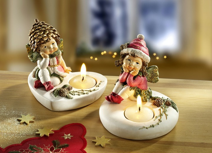 Weihnachten - Teelichthalter Winterkinder, 2er-Set, in Farbe WEISS