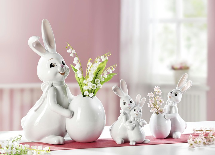 Oster-Goebel-Figuren - Lustige Hasen aus Porzellan, in Farbe WEISS, in Ausführung Hase mit Ei-Vase, klein