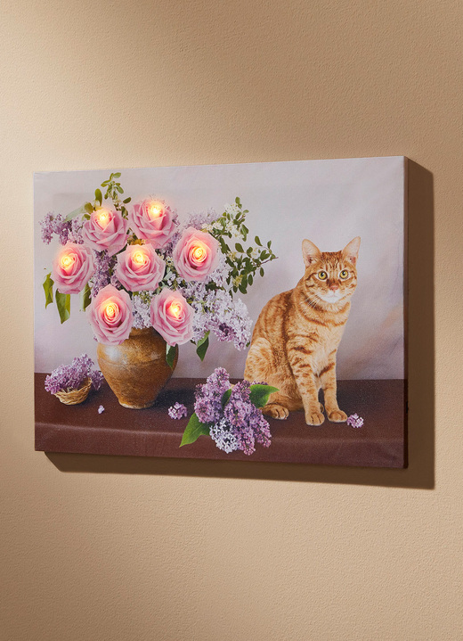 - Batteriebetriebenes LED-Bild, Leinwand auf Holzrahmen, in Farbe ROSA