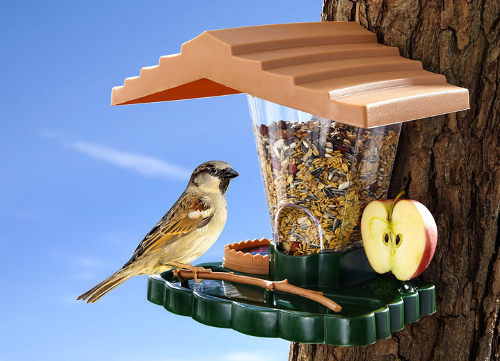 - Vogelvilla mit Wassertränke und Futterbehälter, in Farbe GRÜN-BRAUN