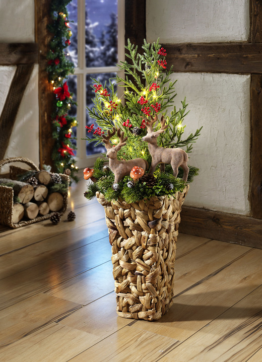 Gestecke & Kränze - Wintergesteck mit Vase, in Farbe GRÜN-BRAUN-ROT