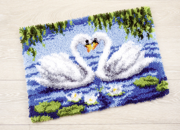 - Knüpfteppich mit Tier-Motiven, in Farbe BUNT, in Ausführung Knüpfteppich Schwäne