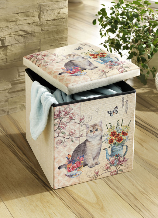 - Sitzwürfel mit Katzenmotiv, in Farbe CREME