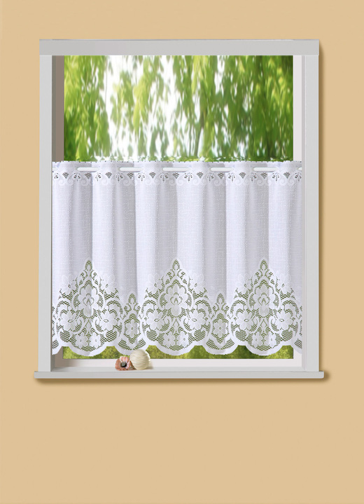 Kurzgardinen - Kurzstore Ornament mit Stangendurchzug, in Größe 784 (H45xB 90 cm) bis 862 (H60xB150 cm), in Farbe WEISS