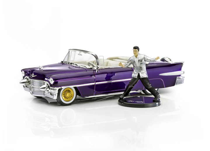 - Cadillac 1956 Elvis Presley mit Elvis-Sammelfigur, in Farbe LILA