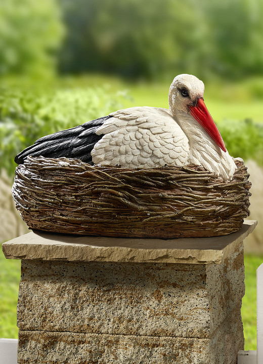 - Handbemaltes Storchennest aus Polyresin, in Farbe WEISS