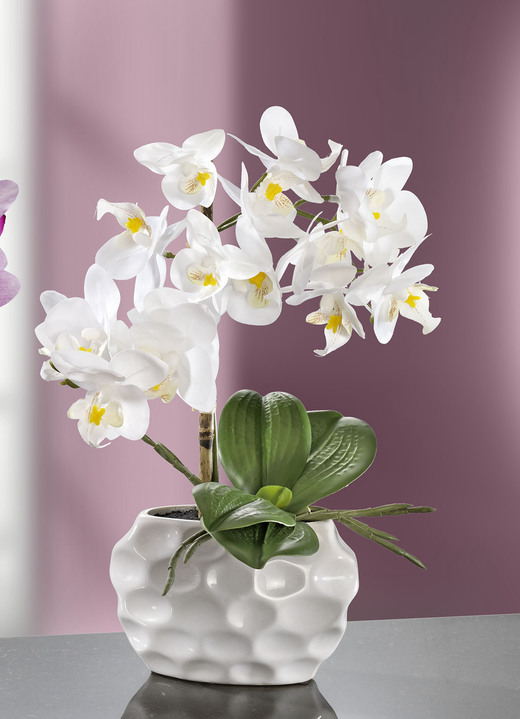 Kunst- & Textilpflanzen - Orchideen-Gesteck in Keramikvase, in Farbe WEISS Ansicht 1