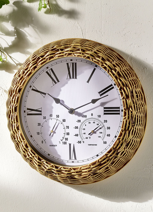 Gartendekoration - Außenwanduhr im Rattan-Look, in Farbe BRAUN