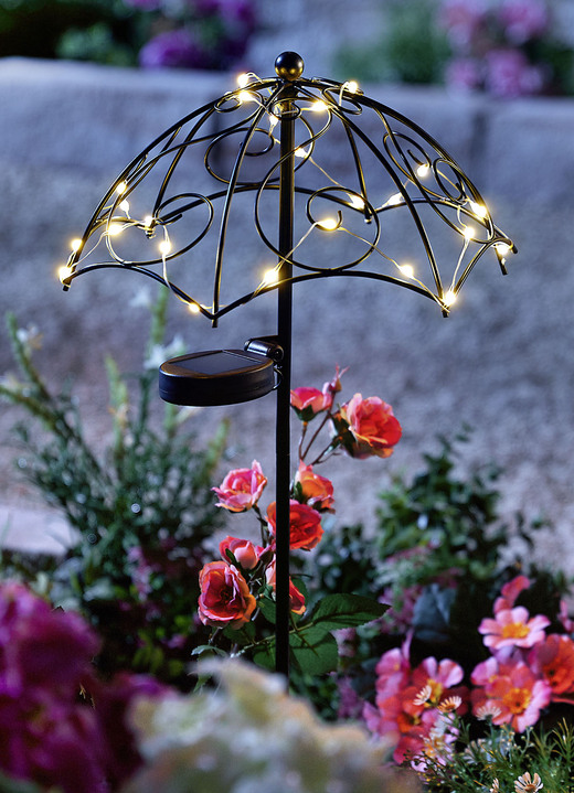 Licht im Garten - Solarstecker Regenschirm aus Metall, in Farbe SCHWARZ