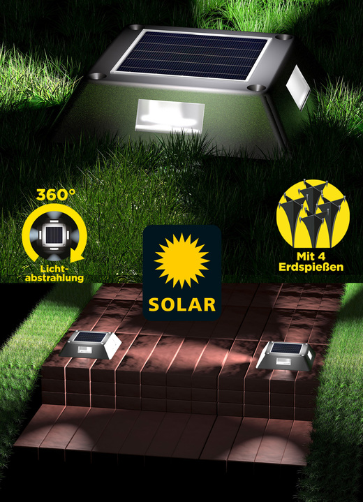 Solarleuchten - LED-360°-Bodenleuchte, 4er-Set, in Farbe SILBER Ansicht 1