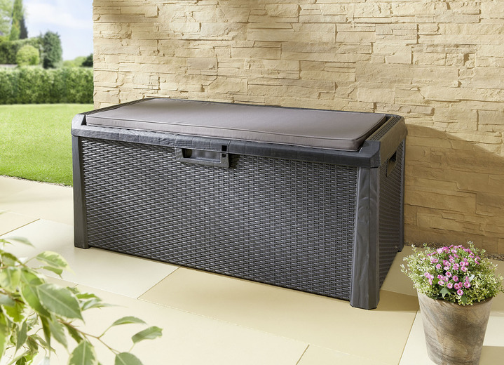 Gartenmöbel - Gartenbox Santorini in elegantem Rattan-Design, in Farbe ANTHRAZIT, in Ausführung Gartenbox groß Ansicht 1