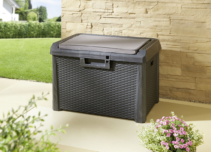 Gartenmöbel - Gartenbox Santorini in elegantem Rattan-Design, in Farbe ANTHRAZIT, in Ausführung Gartenbox klein Ansicht 1