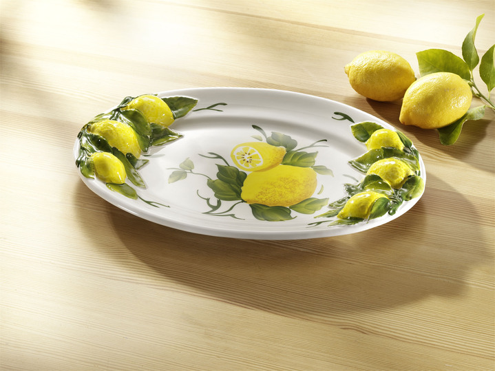 - Servierplatte mit Zitronen 3D-Relief-Dekor, in Farbe WEISS-GELB