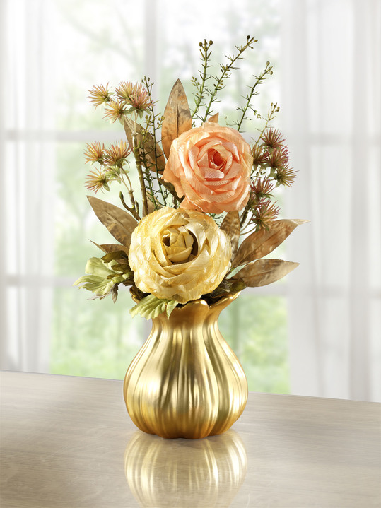 - Rosen-Gesteck in Vase, in Farbe CREME-GOLD