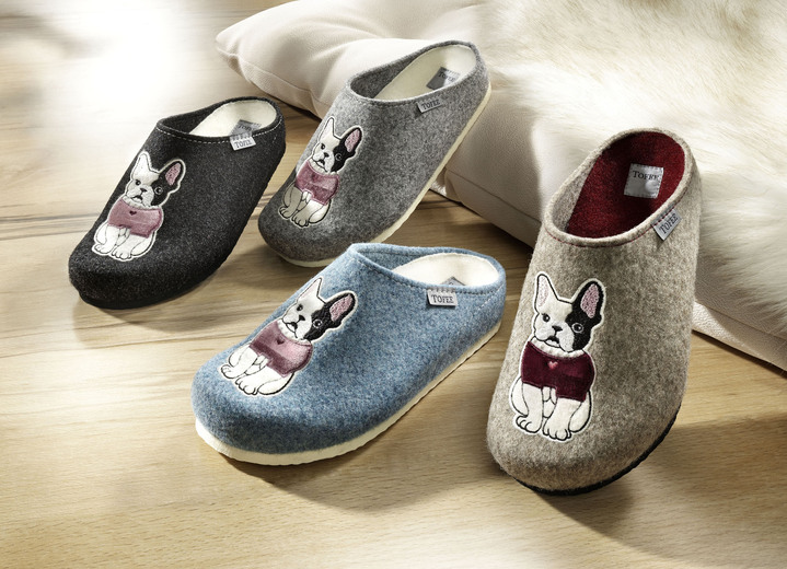 - Hausschuh mit Bulldogge-Applikation, in Größe 036 bis 042, in Farbe BEIGE