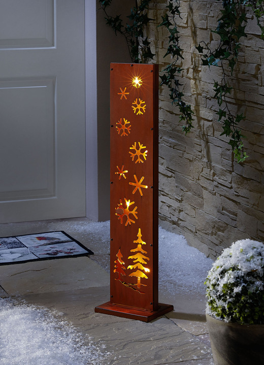 Winterlicher Garten - LED-Stele aus Metall, in Farbe BRAUN