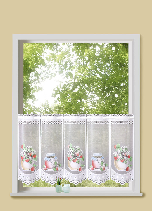 - Kurzstore mit Erdbeeren-Motiven, in Größe 786 (H45xB 84 cm) bis 861 (H60xB150 cm), in Farbe WEISS-BUNT