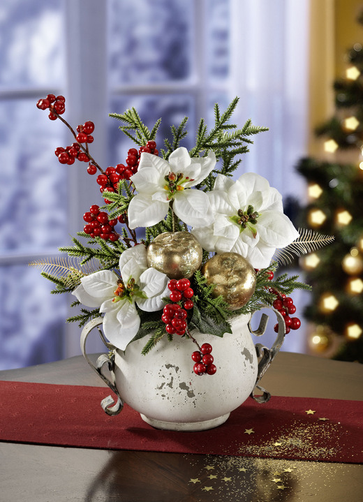 - Poinsettia-Gesteck im Topf, in Farbe WEISS-ROT