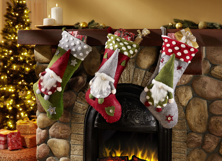 Weihnachten - Nikolausstiefel, 3er-Set, in Farbe GRÜN-ROT-GRAU Ansicht 1