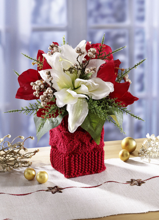 Weihnachten - Gesteck mit roten und weißen Poinsettia-Blüten, in Farbe ROT-WEISS