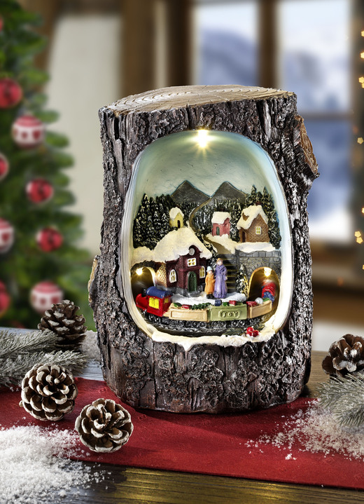 Weihnachten - Beleuchteter Baumstamm, in Farbe BRAUN-BUNT
