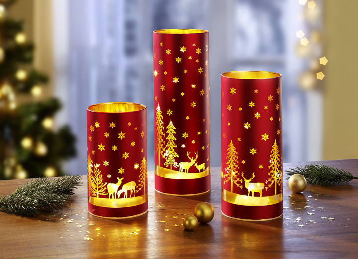 Weihnachtliche Dekorationen - Windlicht 3er-Set aus Glas, in Farbe ROT