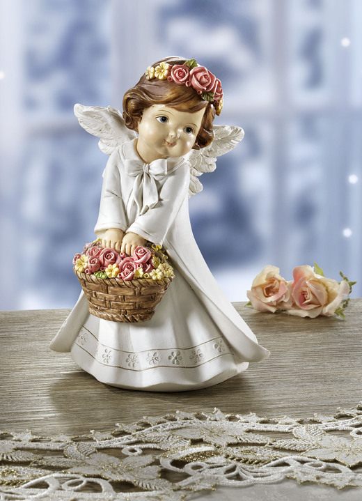 Weihnachten - Engel mit Rosenkörbchen, in Farbe WEISS-ROSA