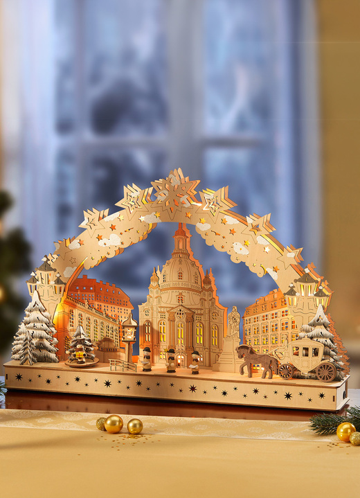 Weihnachten - Schwibbogen aus Holz mit LEDs, in Farbe NATUR Ansicht 1