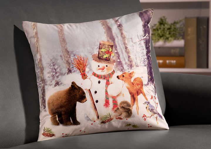 - Kissenbezug „Schneemann mit Tieren“, in Farbe BUNT