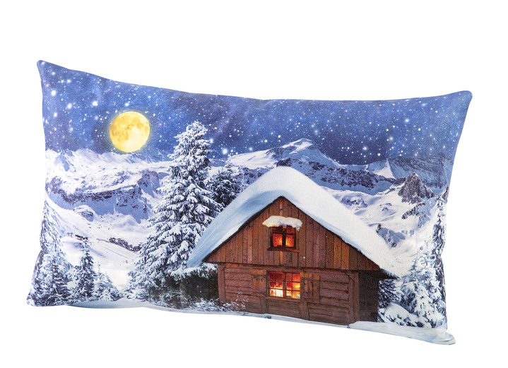 Dekokissen & Hüllen - Kissenbezug Winterhütte mit Reißverschluss, in Größe 900 (30x50 cm) bis 905 (40x40 cm), in Farbe BLAU Ansicht 1